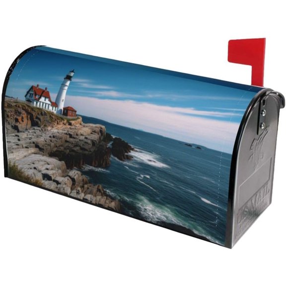 Sea Lighthouse Mailbox Covers, Magnetic Post Box Cover Wraps Standard Size 21x18 in for Garden Yard Decor