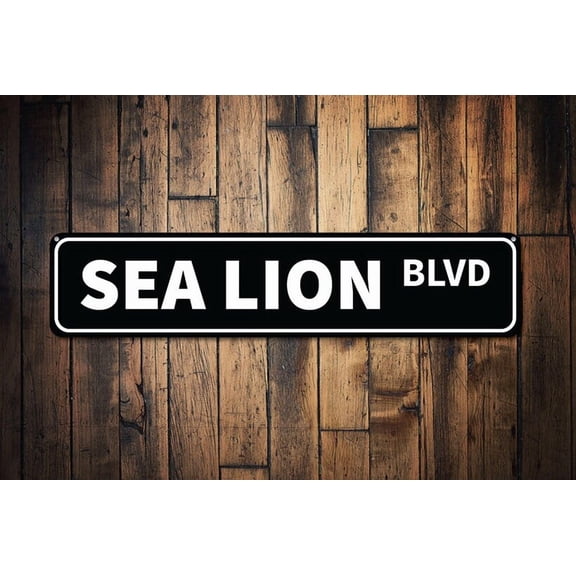 Sea Lion Blvd Sign Custom Beach Street Sign Ocean Lover Gift Beach House Decor Metal Sea Home Decoration - Sea Lions - Size: 16 x 4 Inches