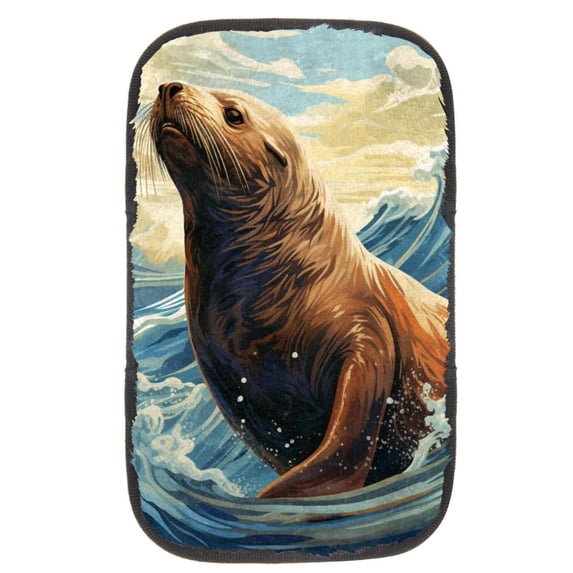 Sea Lion Car Armrest Cover 12.5x8.2 Inch Soft Comfortable Furry Printed Accessory - Armrest Accessories