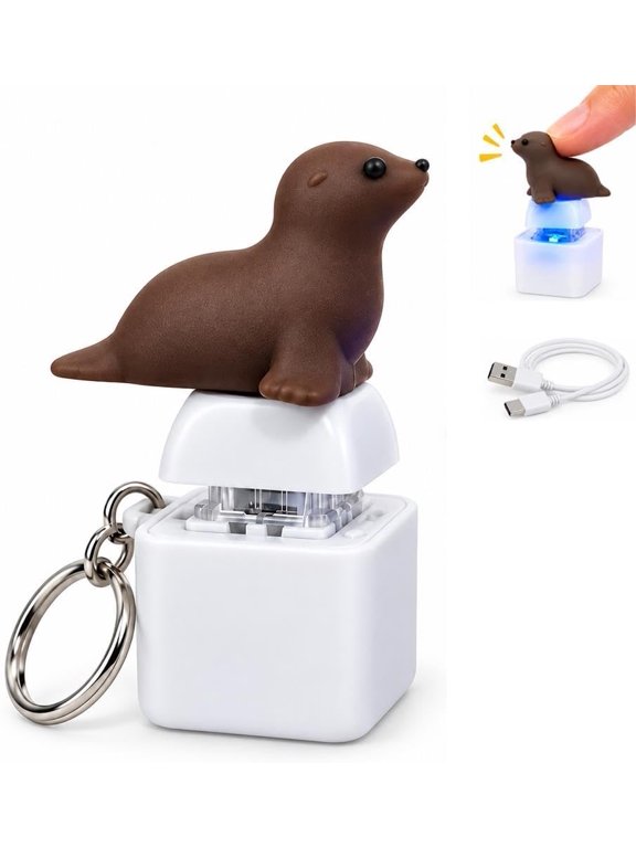 Sea Lion Clicker Keychain Fidget Toy, Funny Cute Button Speak Out Clicker, Keychain Toy, Rechargeable Push Button Noise Maker Keychain, Keyboard Clicker for Fun& Stress Relief, 1pc