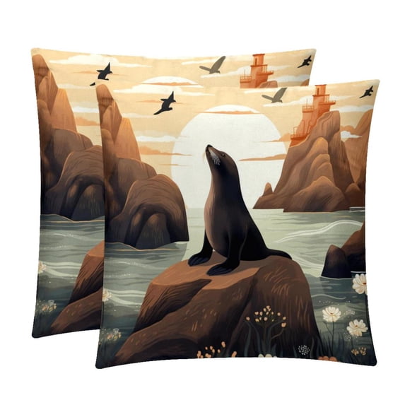 Sea Lion Covers - Set of 2 Throw Pillow Covers with Unique Patterns for Living Room Decor - Available in 16x16, 18x18, and 20x20 Inches Throw Pillows for All Occasions