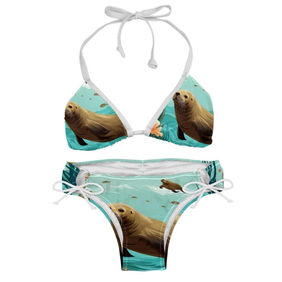 Sea Lion Detachable Sponge Adjustable Strap Bikini Set - Two-Pack Swim Wear One-Piece Swimsuits