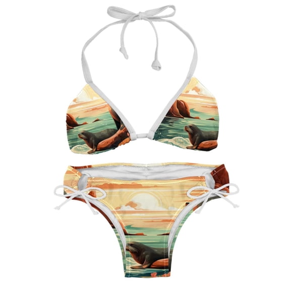 Sea Lion Detachable Sponge Adjustable Strap One-Piece Swimsuit Set - Two-Pack, Beach & Pool Ready