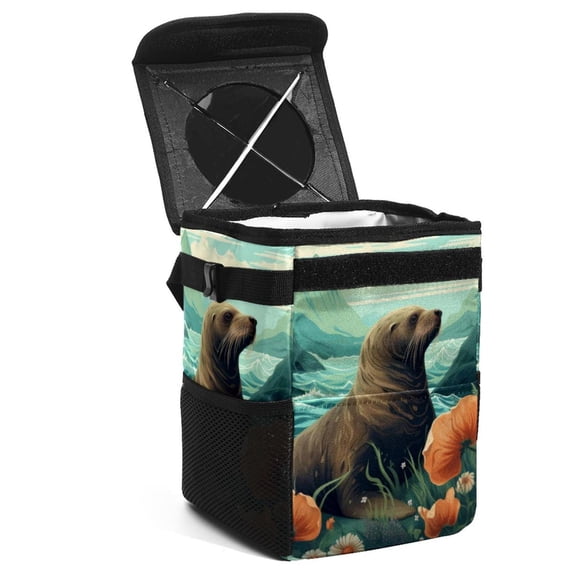 Sea Lion Foldable Car Trash Can with Lid, Leak-Proof, and Hanging Storage Bag - Car Garbage Can, Car Trash Can, Trash Can for Car