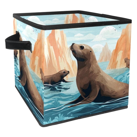 Sea Lion Foldable Storage Box with Handle, 10.8"x10.5"x10.6", Large Capacity - Storage Bin and Containers