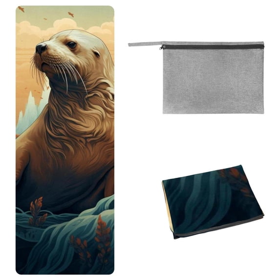 Sea Lion Gym Towel with Storage Bag, 72.8"x26.8", Suitable for Yoga, Pilates, Fitness, Hot Yoga Towel, Yoga Mat Towel, Yoga Blankets