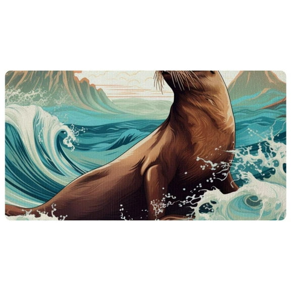 Sea Lion Kitchen Rugs Non Skid Kitchen Mats for Floor Cushioned Anti Fatigue Kitchen Floor Mats Comfort Mats for Standing Sink Laundry
