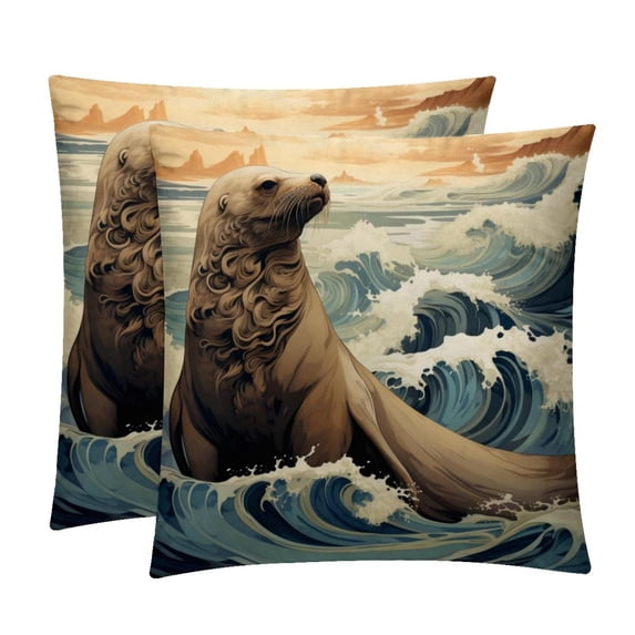 Sea Lion Luxurious Velvet Pillow Covers with Unique Patterns - Set of 2, 16x16, 18x18, 20x20 Inches for Throw Pillow Inserts - Ideal for Home Decor and Gifts