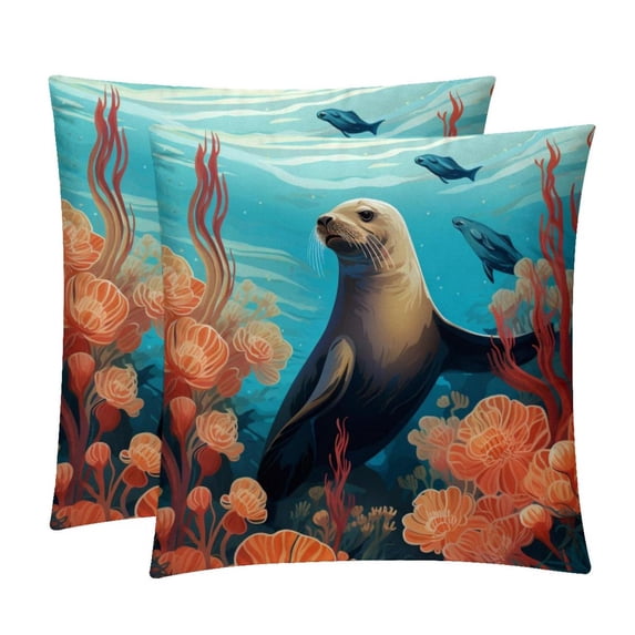 Sea Lion Luxurious Velvet Pillow Covers with Unique Patterns - Set of 2, 16x16, 18x18, 20x20 Inches for Throw Pillow Inserts - Ideal for Home Decor and Gifts
