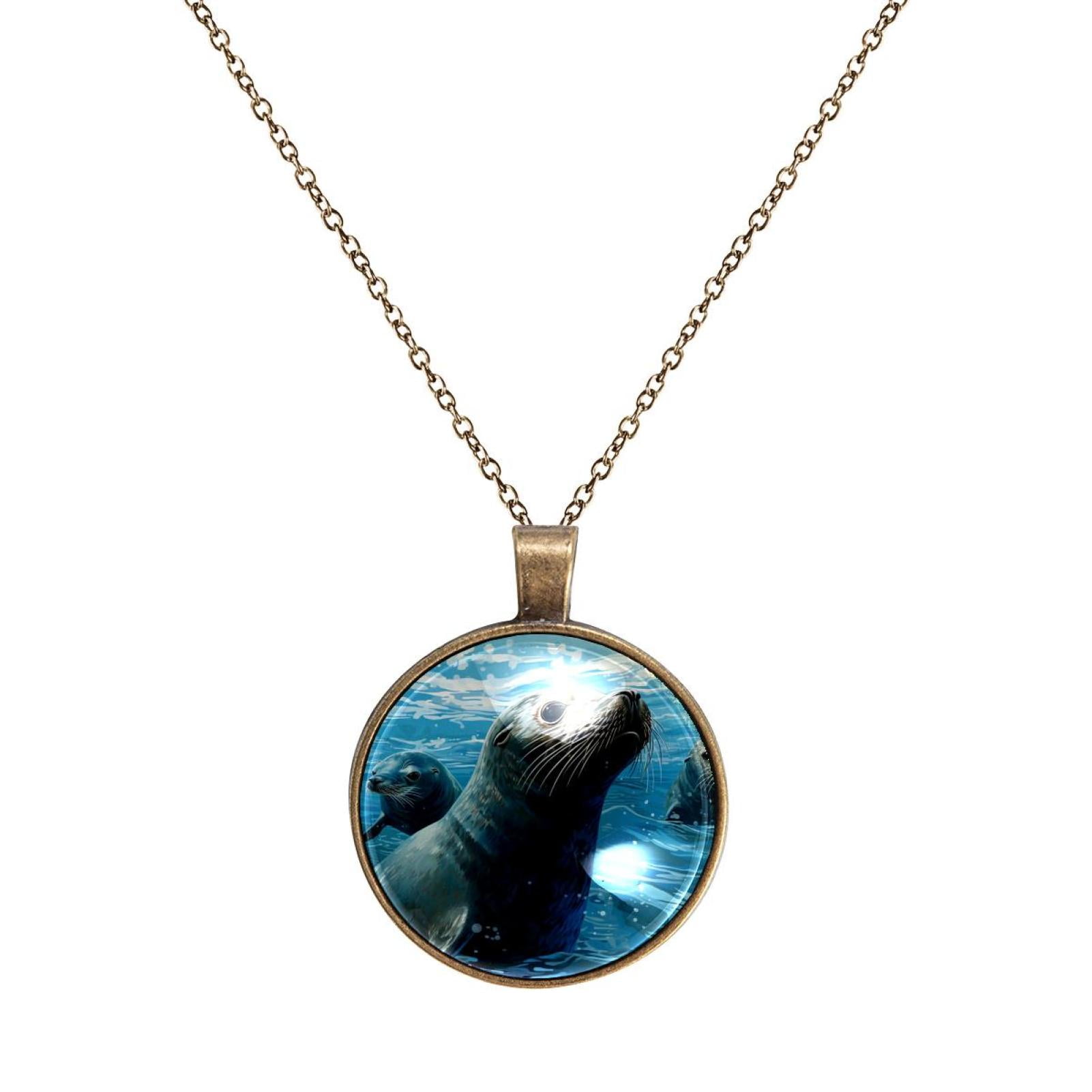 Sea Lion Necklace Personalized Custom Photo Round Pendant Adjustable ...