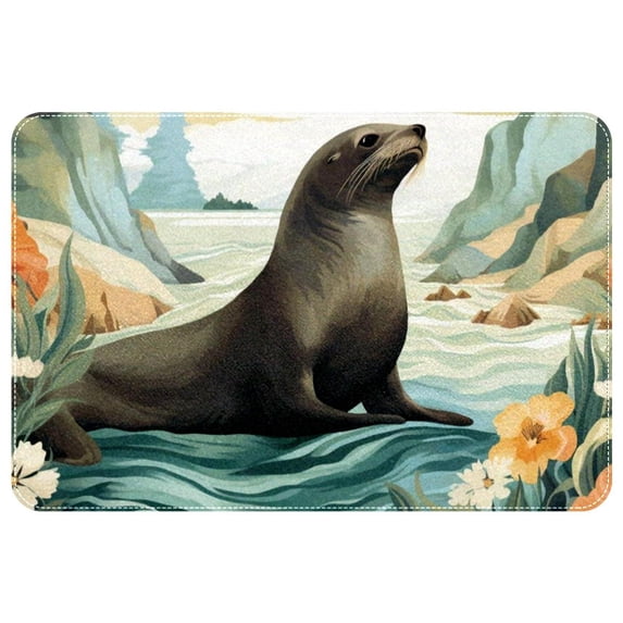 Sea Lion Non-Slip Polyester Door Mat Floor Rug, Machine Washable Office Rug