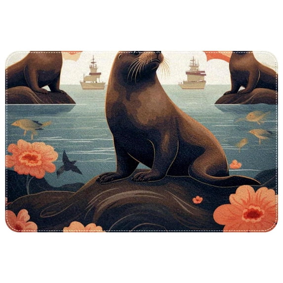 Sea Lion Non-Slip Polyester Door Rugs, Kitchen Rug, Chair Mat - Machine Washable Area Floor Carpet