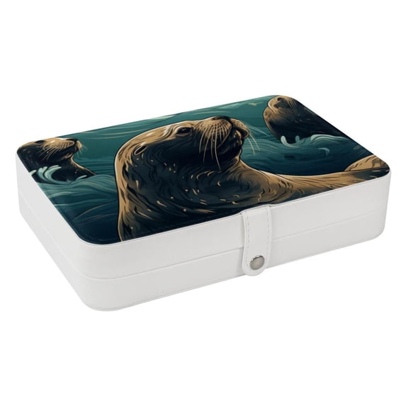 Sea Lion PU Leather Earring Holder with Removable Compartment, Portable Necklace Organizer, Travel Organizer, Jewelry Display