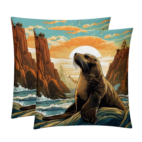 Sea Lion Pillow Covers Inserts, Decorative Pillows, Throw Pillows with Unique Patterns for Home Décor - Set of 2 in 16x16, 18x18, or 20x20 inches