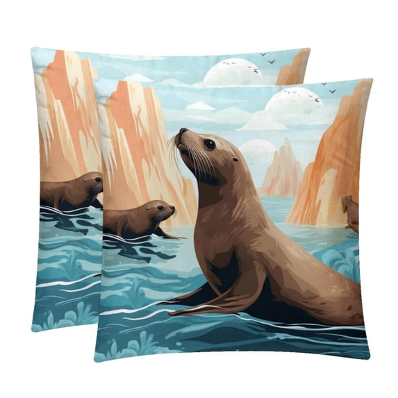 Sea Lion Pillow Covers Set of 2 with Unique Patterns for Bed, Chair, and Throw Pillows - Available in 16x16, 18x18, and 20x20 Inchesfor Various Occasions