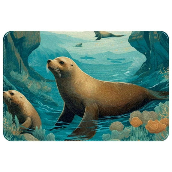 Sea Lion Polyester Chair Rugs, Game Mat, Outdoor Carpet - Non-Slip, Machine Washable