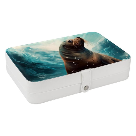 Sea Lion Portable PU Leather Jewelry Organizer Stand Display Case Earring Organizer with Removable Compartment