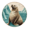 thumbnail image 1 of Sea Lion Round Coasters 6PCS Set in Microfiber Leather, 11x11 cm/4.3x4.3 in, & Stylish Drink Mats for Table, 1 of 6