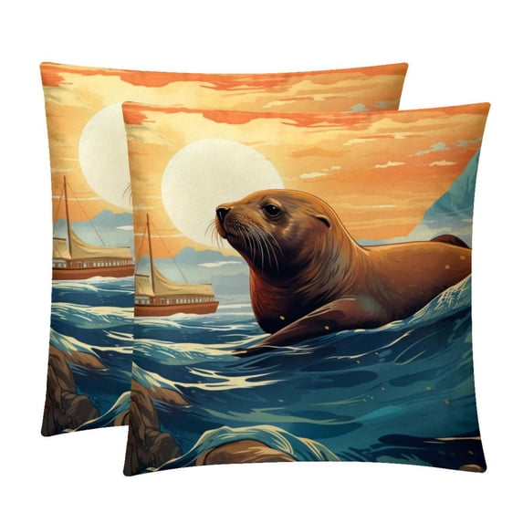 Sea Lion Set of 2 Velvet Throw Pillow with Unique Patterns - 16x16, 18x18, 20x20 Inches for Various Occasions - Pillows Covers Throw Pillow Inserts Pillow Inserts