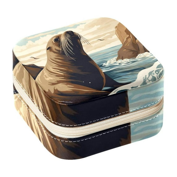 Sea Lion Square Jewelry Box Organizer Display Case Necklace Bracelet Earring Holder Travel Portable Decorative Stand Storage Box for Rings Earrings Necklaces Bracelets - Girls Women Gift