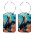 thumbnail image 1 of Sea Lion Square PU Leather 2 Pack Travel Tag - Bag Tag - Suitcase Tag with Privacy Cover and Stainless Steel Ring - Suitable for Travel, Backpack, and Handbag, 1 of 7