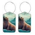 thumbnail image 1 of Sea Lion Square PU Leather Luggage Tags - 2 Pack with Privacy Cover and Stainless Steel Ring - Suitable for Travel, Backpack, Handbag - Suitcase Tags, Travel Tag, 1 of 7