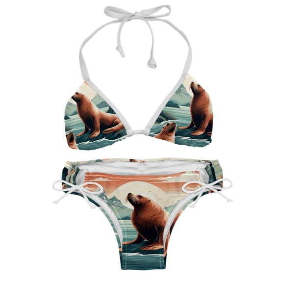 Sea Lion Stylish Bikini Set with Detachable Sponge and Adjustable Strap, Two-Pack Swim Suits for Beach and Pool Parties