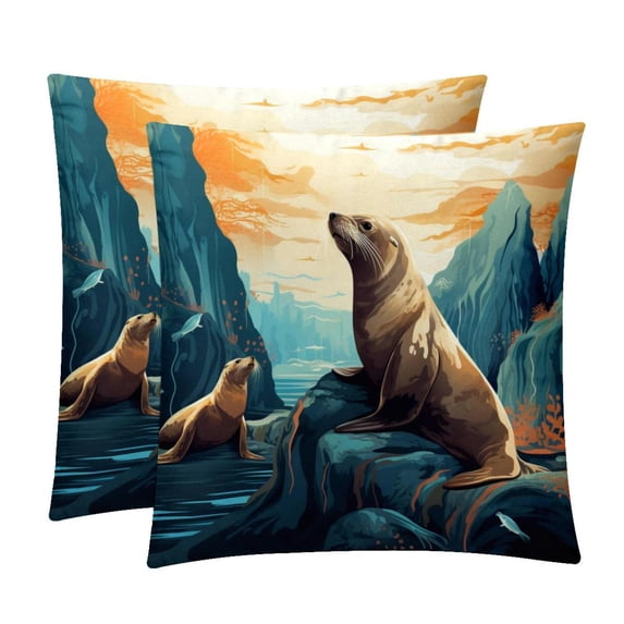 Sea Lion Stylish Velvet Throw Pillow Covers Inserts Set of 2 for Bed & Chair - Unique Patterns, 16x16, 18x18, & 20x20 Inches for Any Occasion!