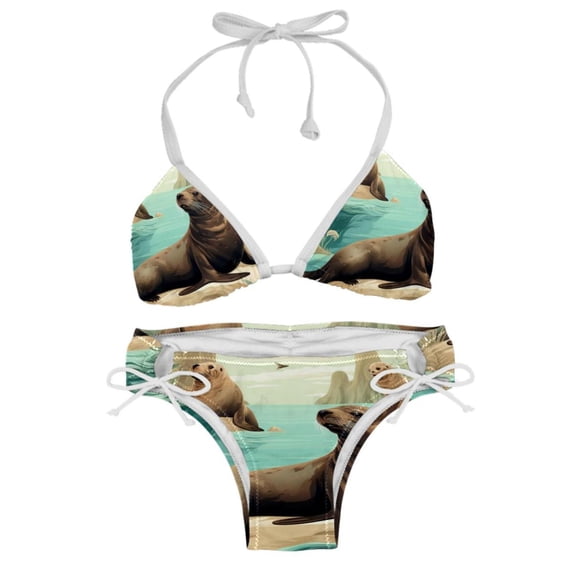 Sea Lion Swim Suit Women Bikini Set, Detachable Sponge, Adjustable Strap, Two-Pack - Beach, Pool, Vacation