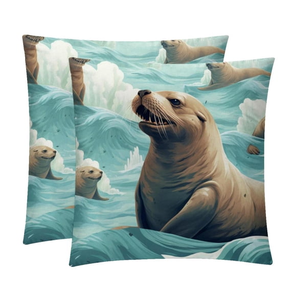 Sea Lion Throw Pillow Covers Set of 2 with Unique Patterns | Chair Pillow Covers in 16x16, 18x18, 20x20 inches | Pillow Inserts Included |for Every Occasion