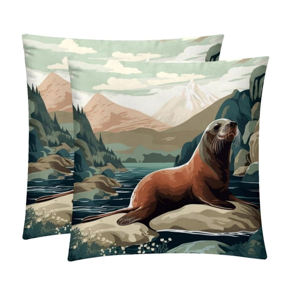 Sea Lion Throw Pillow Covers Covers Set of 2, Velvet Cushion Case with Unique Patterns for Bed Pillows, 16x16 18x18 20x20 Inches,for Various Occasions