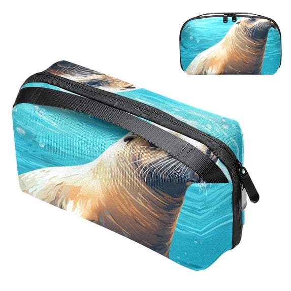 Sea Lion Travel Organizer Hard Drive Case Small Travel Case USB Cable Organizer - Oxford Cloth Waterproof Storage Box for Electronic Digital Products - 5.9x9.44x3.14 in
