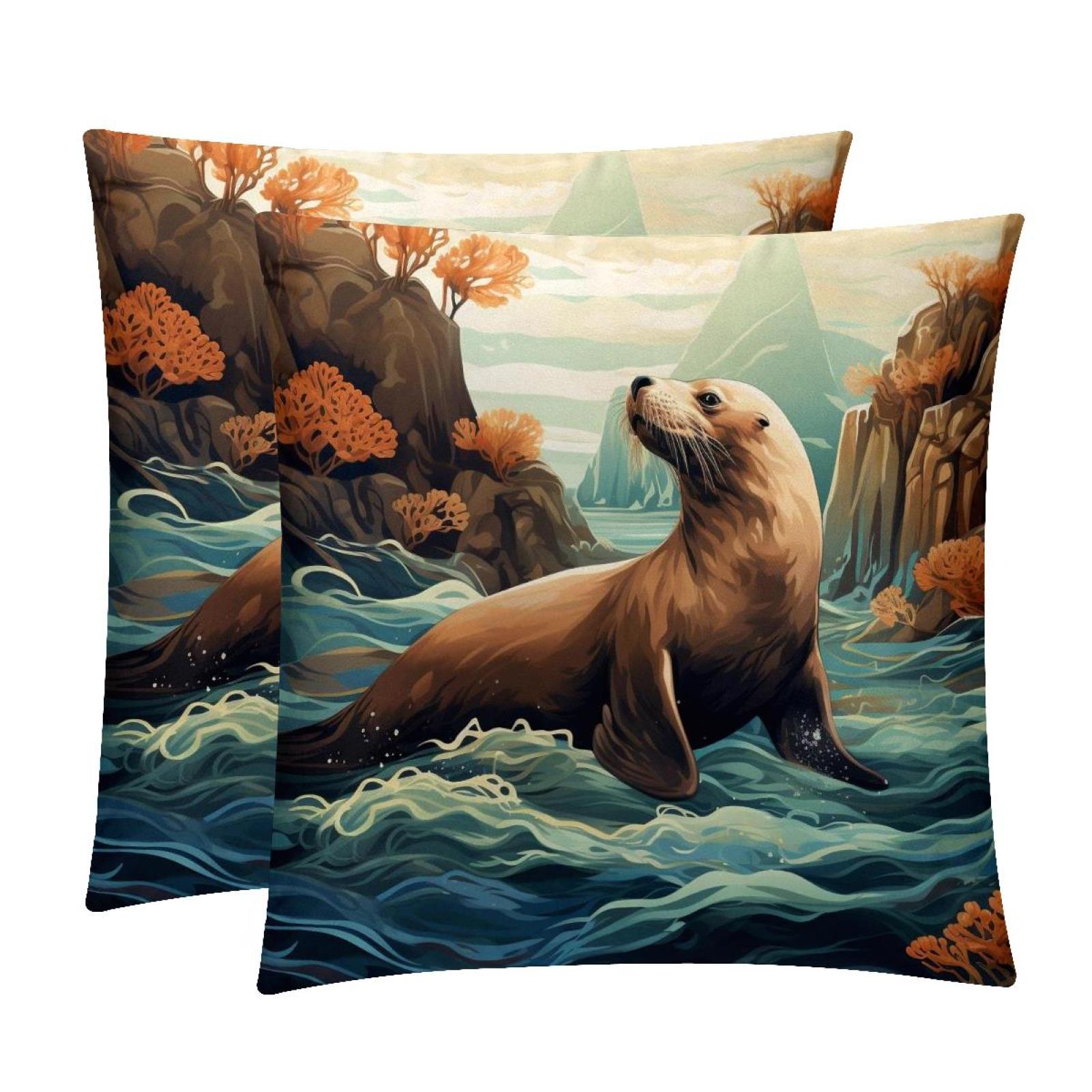 Sea Lion Velvet Throw Pillow Inserts with Unique Patterns Set of 2