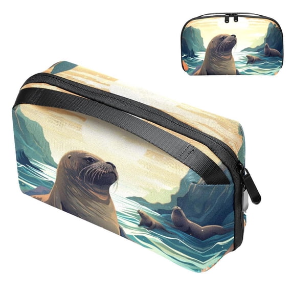 Sea Lion Waterproof Oxford Cloth Charger Case with Storage Pouch, Cord Organizer, Phone Cable Organizer, and Charger Storage Organizer - 5.9x9.44x3.14 in.