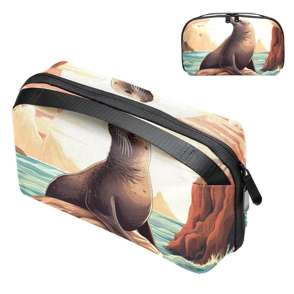 Sea Lion Waterproof Oxford Fabric Charger Case with Charger Pouch, Cable Organizer, and Cord & Cable Organizer- Digital Travel Bag- 5.9x9.44x3.14 in