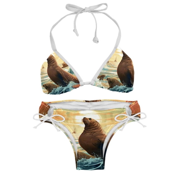 Sea Lion Women's Swimsuit Bikini Set, Detachable Sponge, Adjustable Strap, 2-Pack, Swim Suits