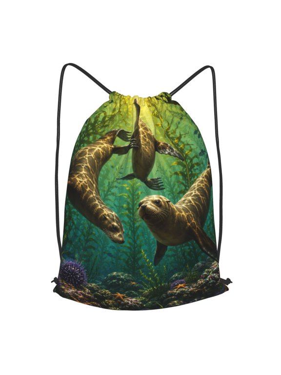 Sea Lions Drawstring Backpack Gym String Bag Sports Sackpack Cinch Sack, S