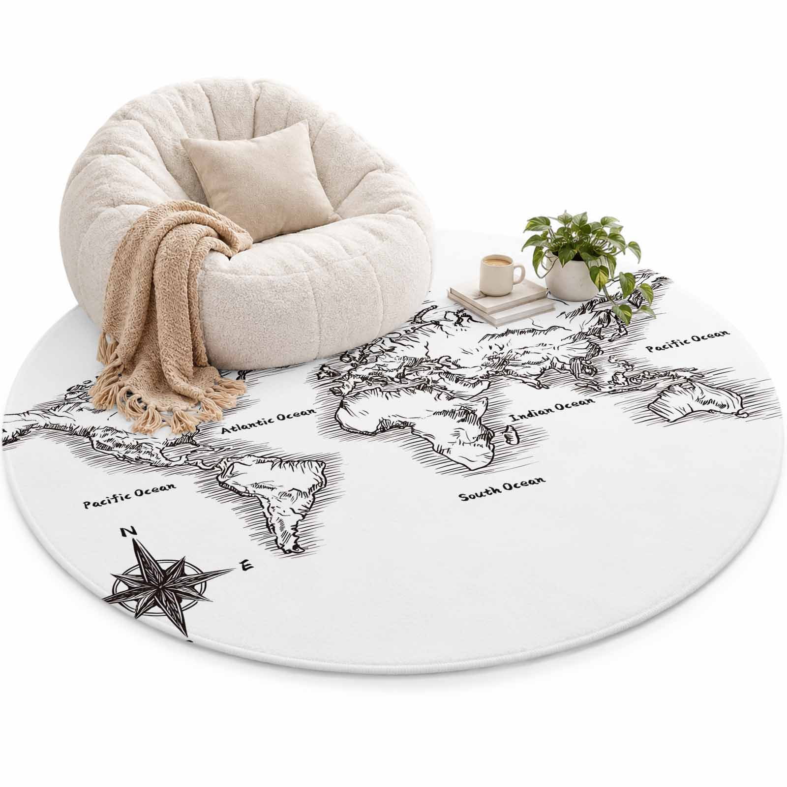 Sea Map Area Rug 4', Vintage Black White Nautical Travel World Map ...