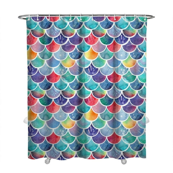 Under the Sea Mermaid Shower Curtain 72x84in, Waterproof Polyester Fabric with Scale Print and Hooks, Ocean Theme Decor for Girls’ Bathroom, Dorms, or Beach House Use