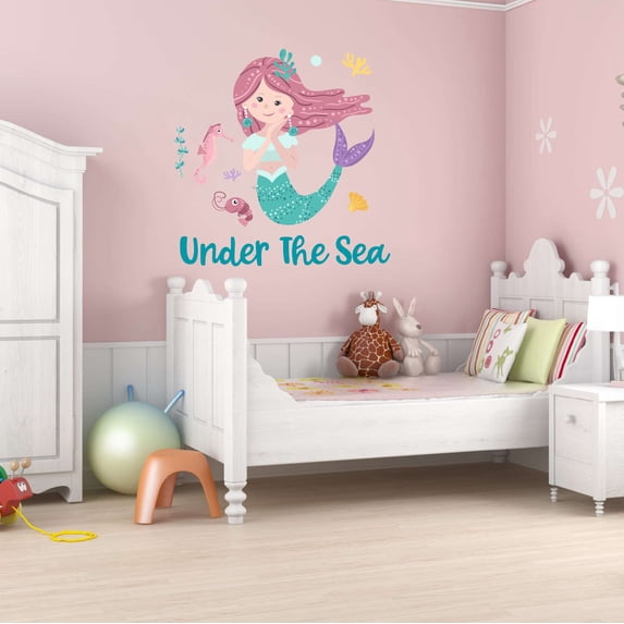 Under The Sea Mermaid Vibes Seahorse Sea Shells Statfish Princess Fish Starfish Queen Sweet Dreams Bedtime Unicorn Lovely Dear Dream Holiday Gift Decorating Wall Decal Sticker - Size: 40 In X 40 In