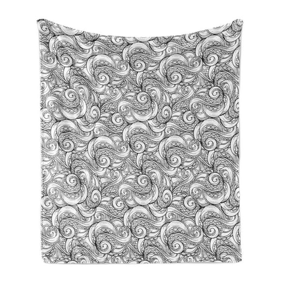 Sea Monster Soft Flannel Fleece Throw Blanket, Chaotic Design of Many Octopus Arms Tangling with Motifs Curls, Cozy Plush for Indoor and Outdoor Use, 50" x 60", Charcoal Grey and White, by Ambesonne