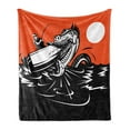 thumbnail image 1 of Sea Monster Soft Flannel Fleece Throw Blanket, Gigantic Creature Devouring a Boat with Fisherman, Cozy Plush for Indoor and Outdoor Use, 70" x 90", Vermilion Charcoal Grey, by Ambesonne, 1 of 5