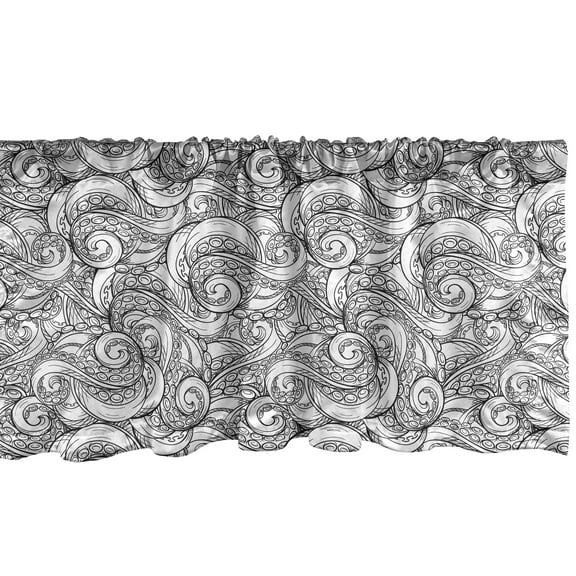 Ambesonne Sea Monster Window Valance, Many Octopus Arms Curls, 42" x 12", Charcoal Grey and White