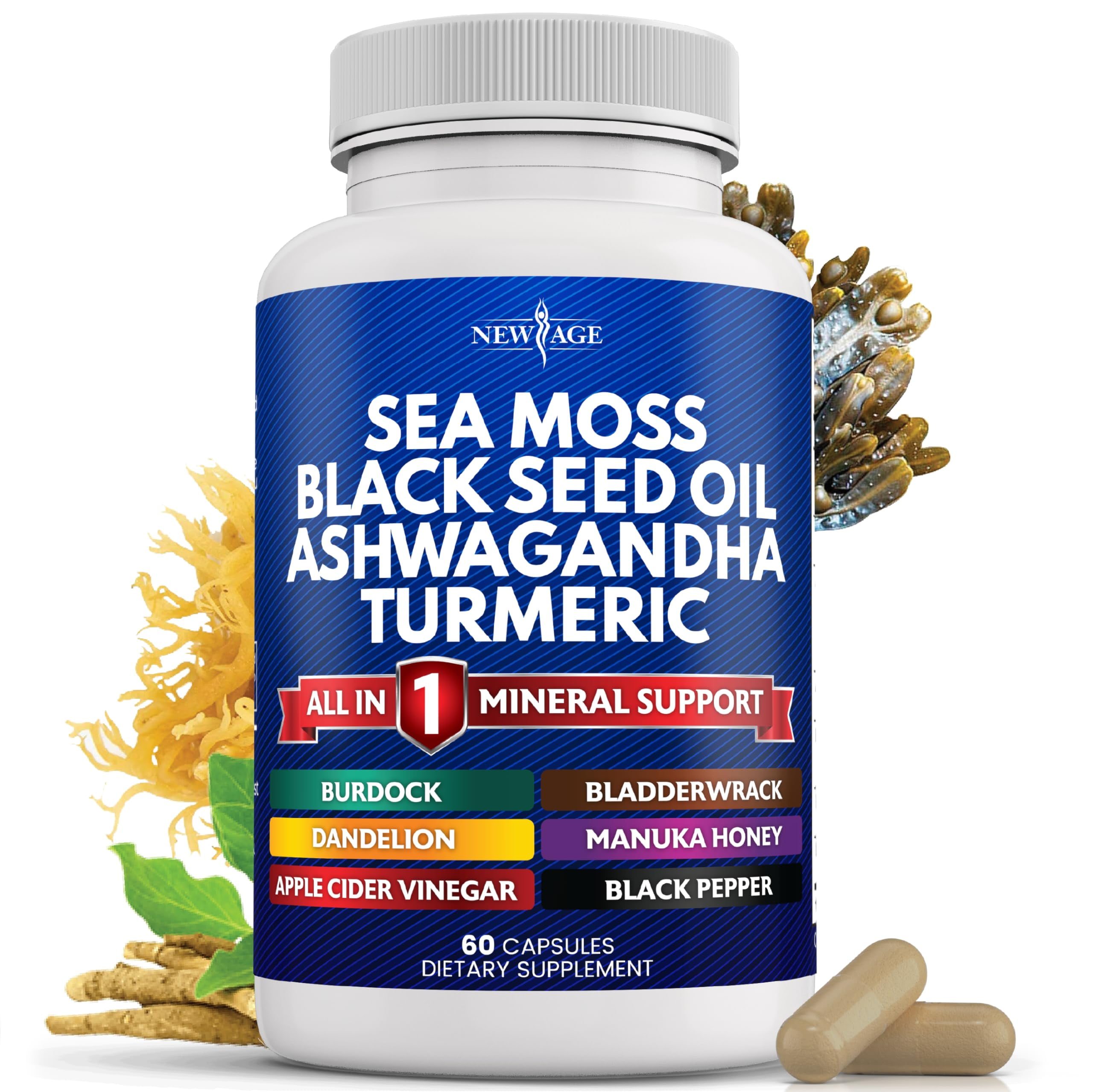 Sea Moss 3000mg Black Seed Oil 2000mg Ashwagandha 1000mg Turmeric
