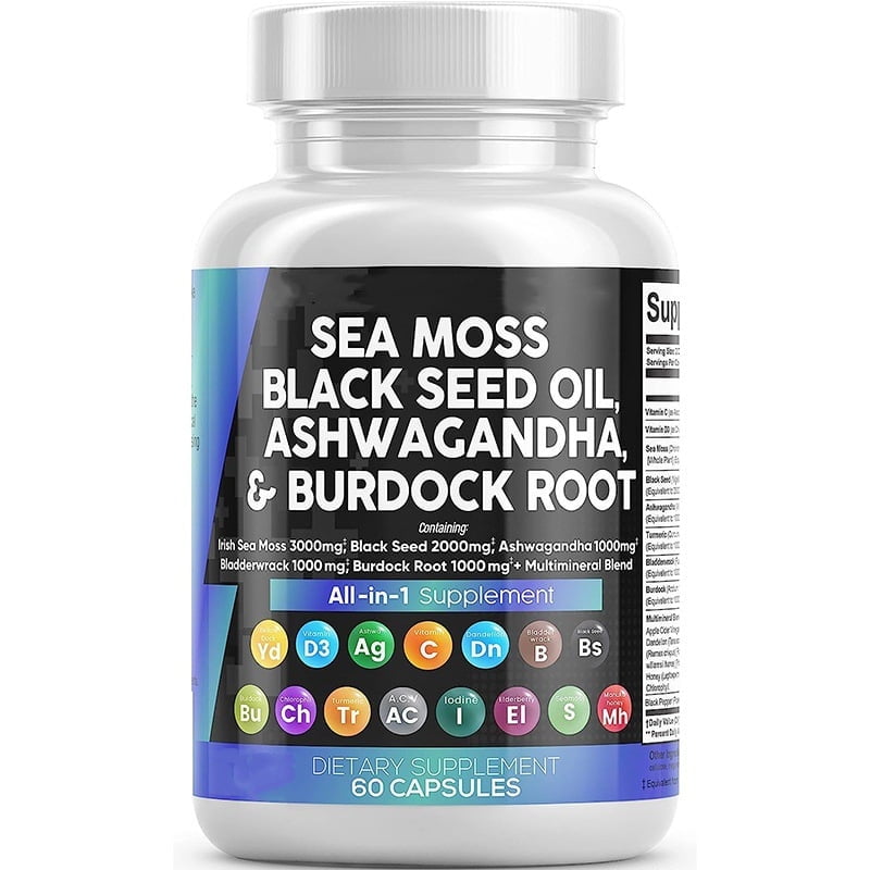 Sea Moss 3000mg Black Seed Oil 2000mg Ashwagandha 1000mg Turmeric