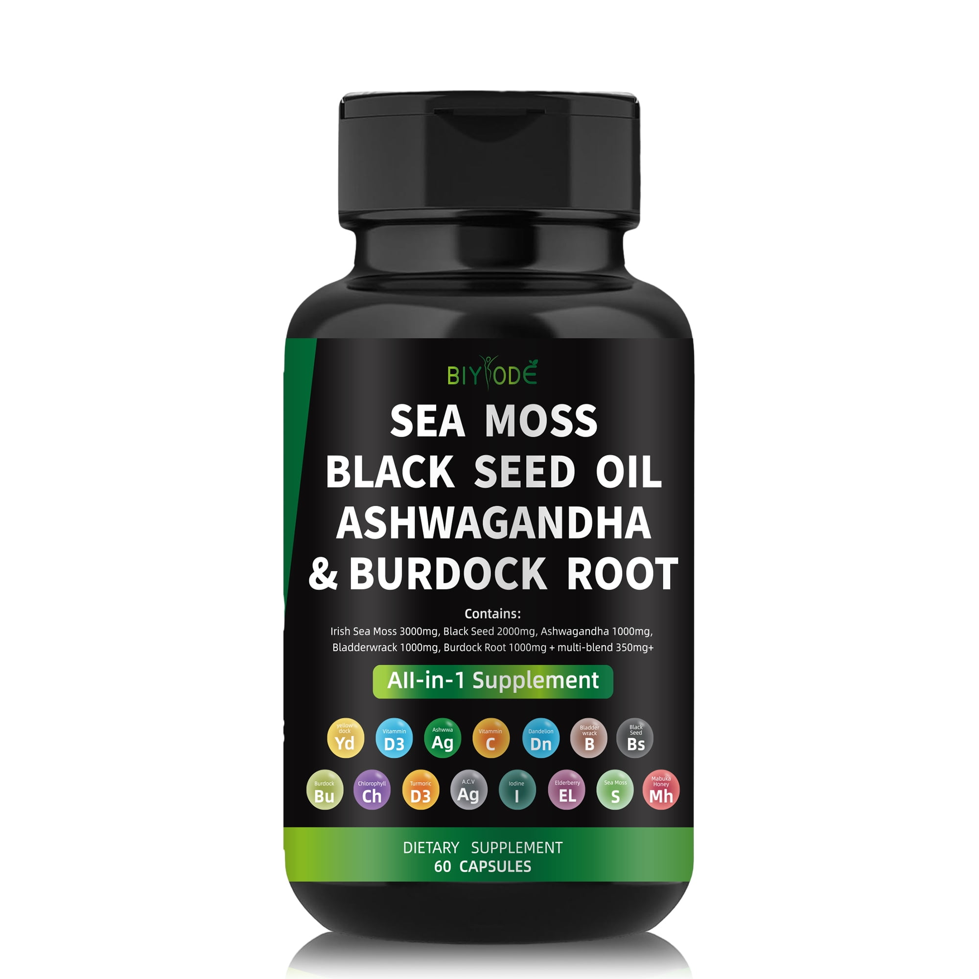 Sea Moss Black Seed Oil Ashwagandha Ginger Capsules. SeaMoss