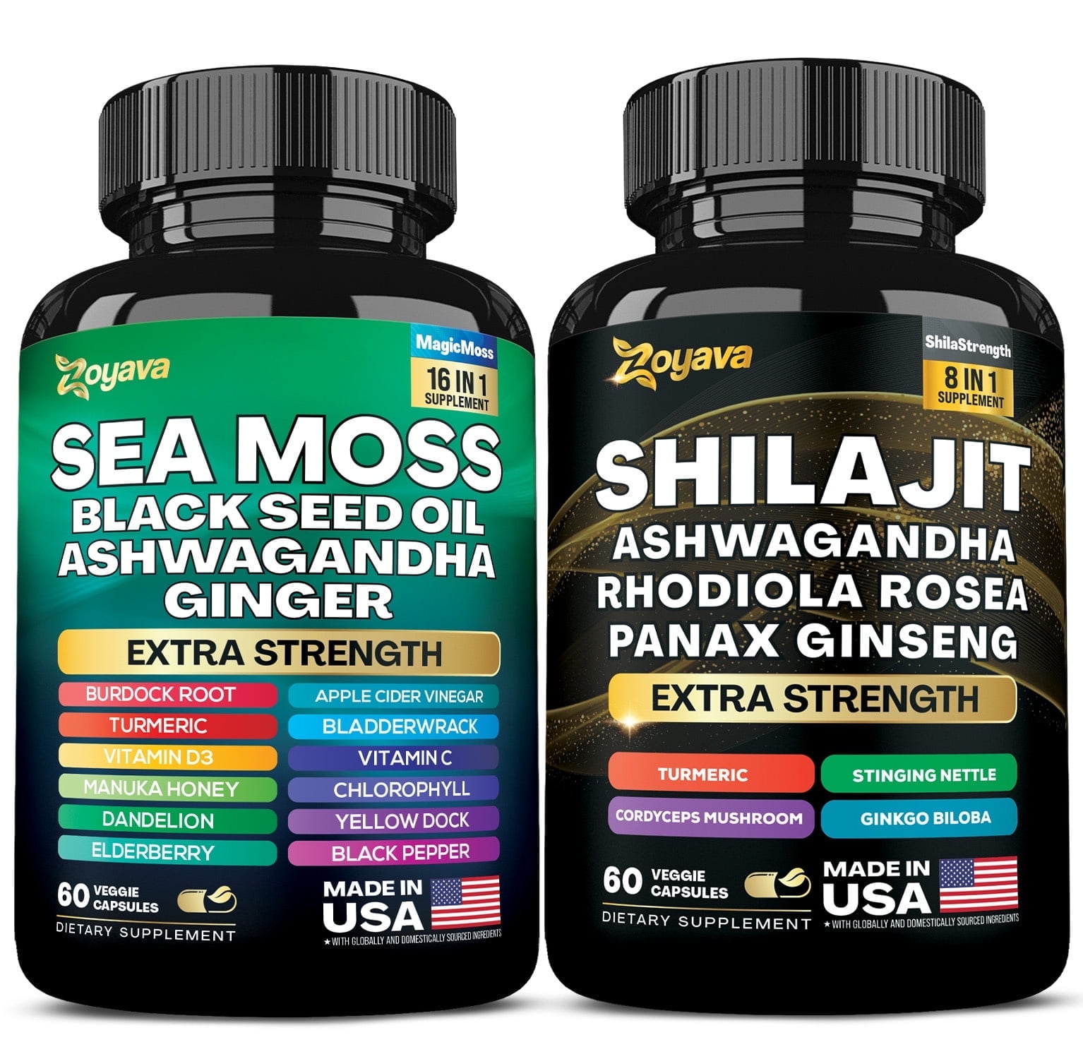 Zoyava Sea Moss Capsules 16-in-1 19,445 MG and Shilajit 8-in-1 ...