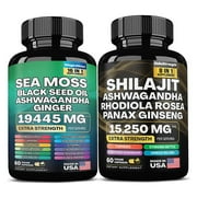 Sea Moss Capsules (16-in-1, 19,445 MG) + Shilajit (8-in-1, 15,250 MG) - Featuring Ashwagandha, Turmeric, Bladderwrack, Panax Ginseng, Rhodiola Rosea, and More - 24 Powerful Ingredients