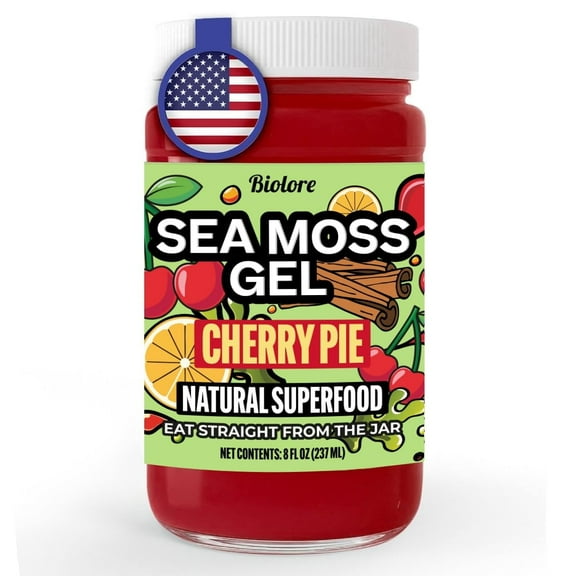 Sea Moss Gel Cherry Pie 8oz Raw Wildcrafted Irish Sea Moss, Vegan Superfood, Essential Vitamins & Trace Minerals, Jam, Jelly & Spread Gifts, Made in the USA