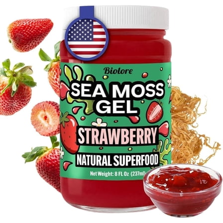 Sea Moss Gel – Strawberry 8oz Raw Wildcrafted Irish Sea Moss, Vegan Superfood, Essential Vitamins & Trace Minerals, Jam, Jelly & Spread Gifts, Made in the USA